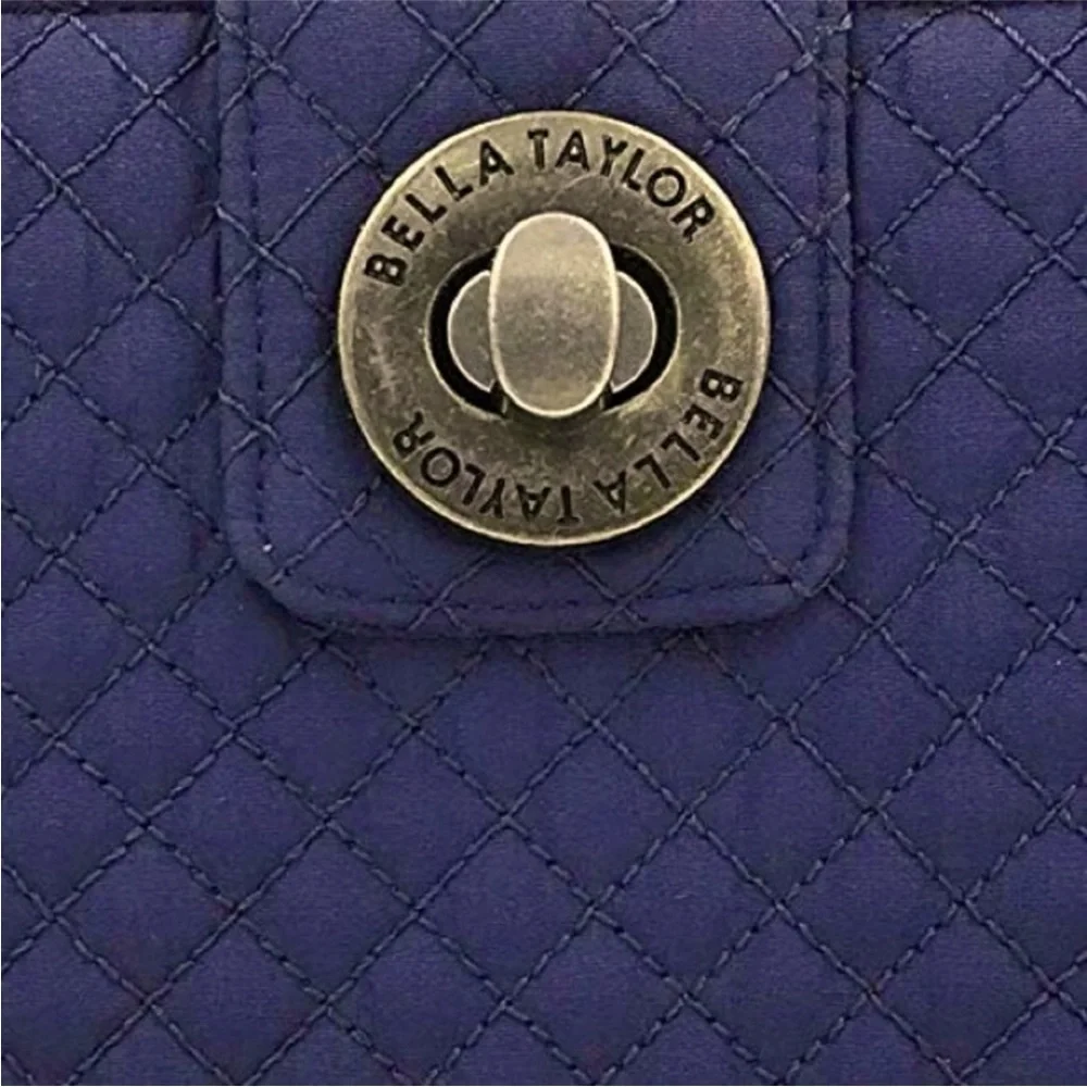 Bella Taylor Navy Quilted Wallet. RFID  8” x 5”